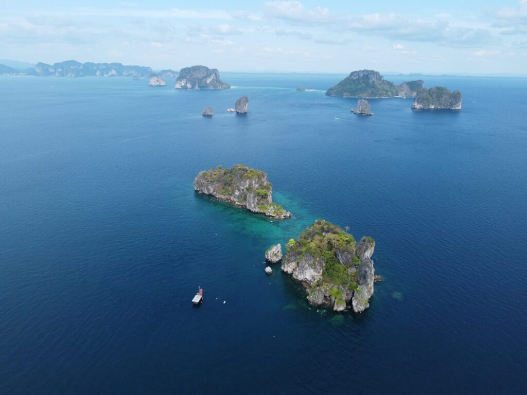 krabi islands drone photo with railay and ao nang in the background